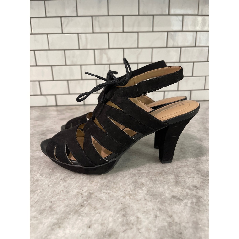 Naturalizer Sandals Womens 8.5 Black Desi Lace Up Cage Slingback Platform Heels